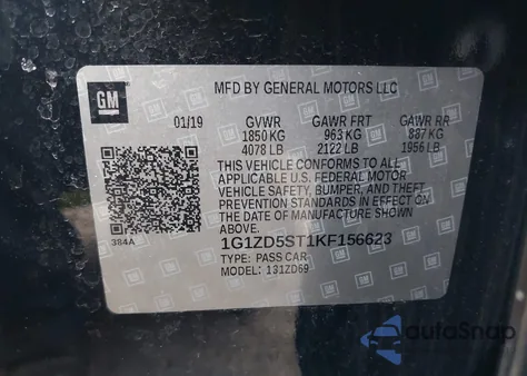 2019 Chevrolet Malibu Lt из США, поврежденный, VIN 1G1ZD5ST1KF156623